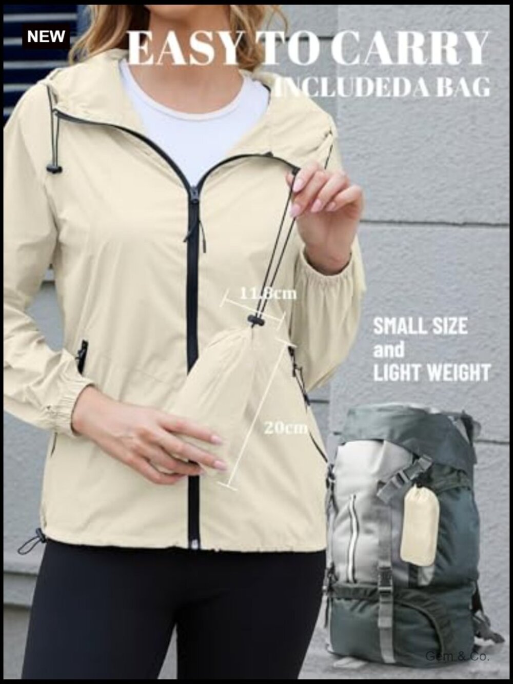 Lightweight Packable Rain Jacket Women Waterproof Travel Coats S-XXL - Picture 5 of 7